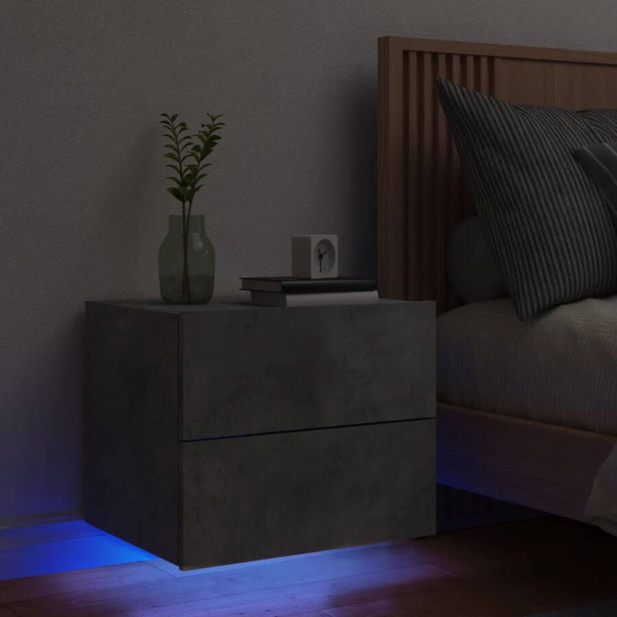 VidaXL Nachtkastje met LED&apos;s wandgemonteerd betongrijs - Foto 3