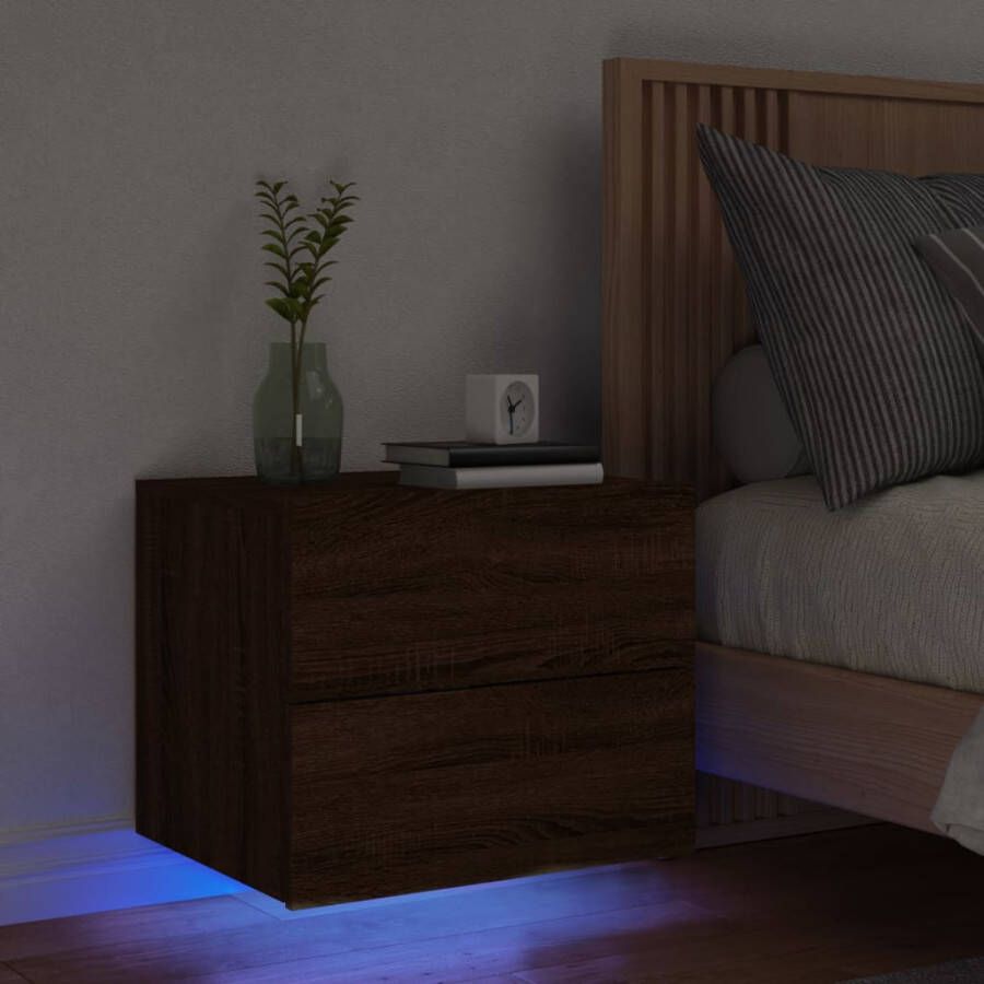 VidaXL Nachtkastje met LED&apos;s wandgemonteerd bruineikenkleurig - Foto 3