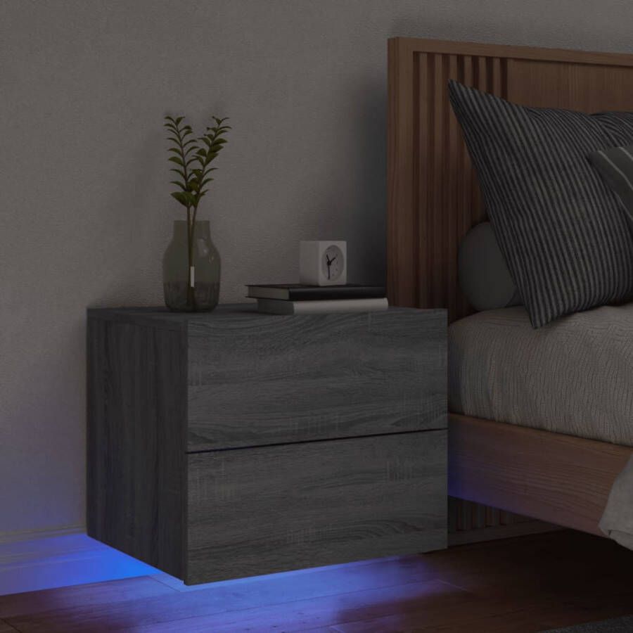 VidaXL Nachtkastje met LED&apos;s wandgemonteerd grijs sonoma eikenkleurig - Foto 3