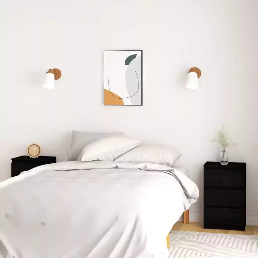 VidaXL Nachtkastjes 2 st 40x29.5x64 cm massief grenenhout zwart - Foto 1