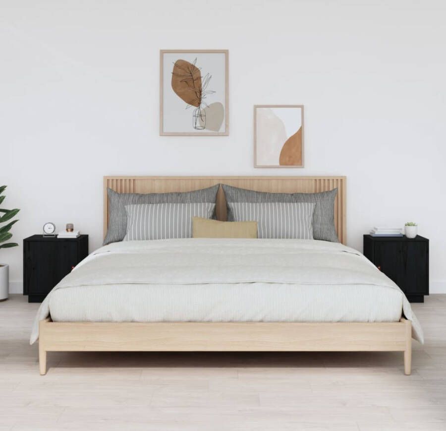 VidaXL -Nachtkastjes-2-st-40x34x45-cm-massief-grenenhout-zwart - Foto 5
