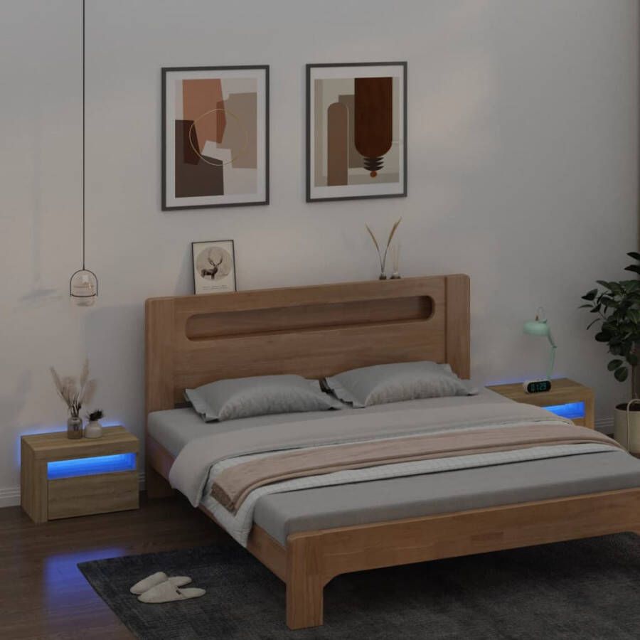 VidaXL Nachtkastjes 2 st met LED's 60x35x40 cm sonoma eikenkleurig