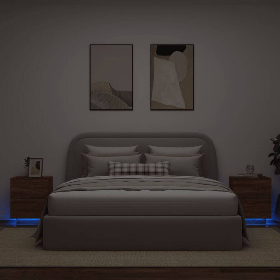 VidaXL -Nachtkastjes-met-LED-2-st-bewerkt-hout-bruineikenkleurig - Foto 3