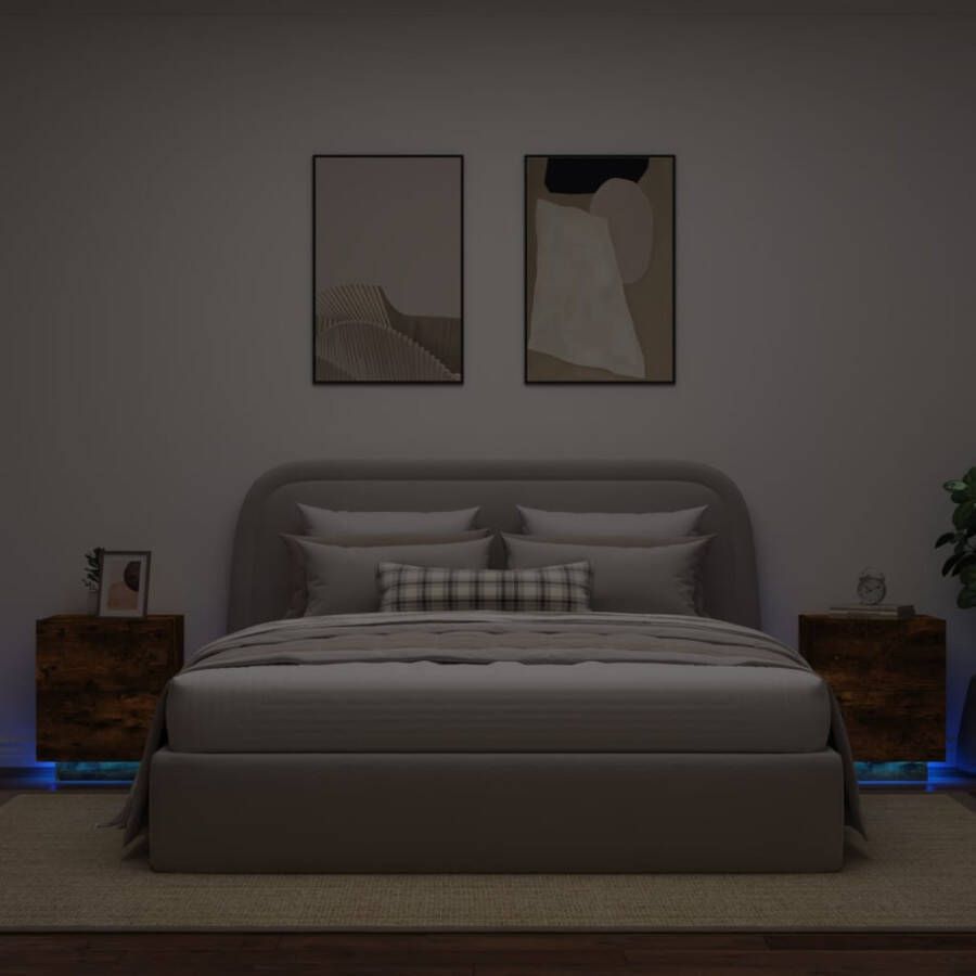 VidaXL -Nachtkastjes-met-LED-2-st-bewerkt-hout-gerookt-eikenkleurig - Foto 3