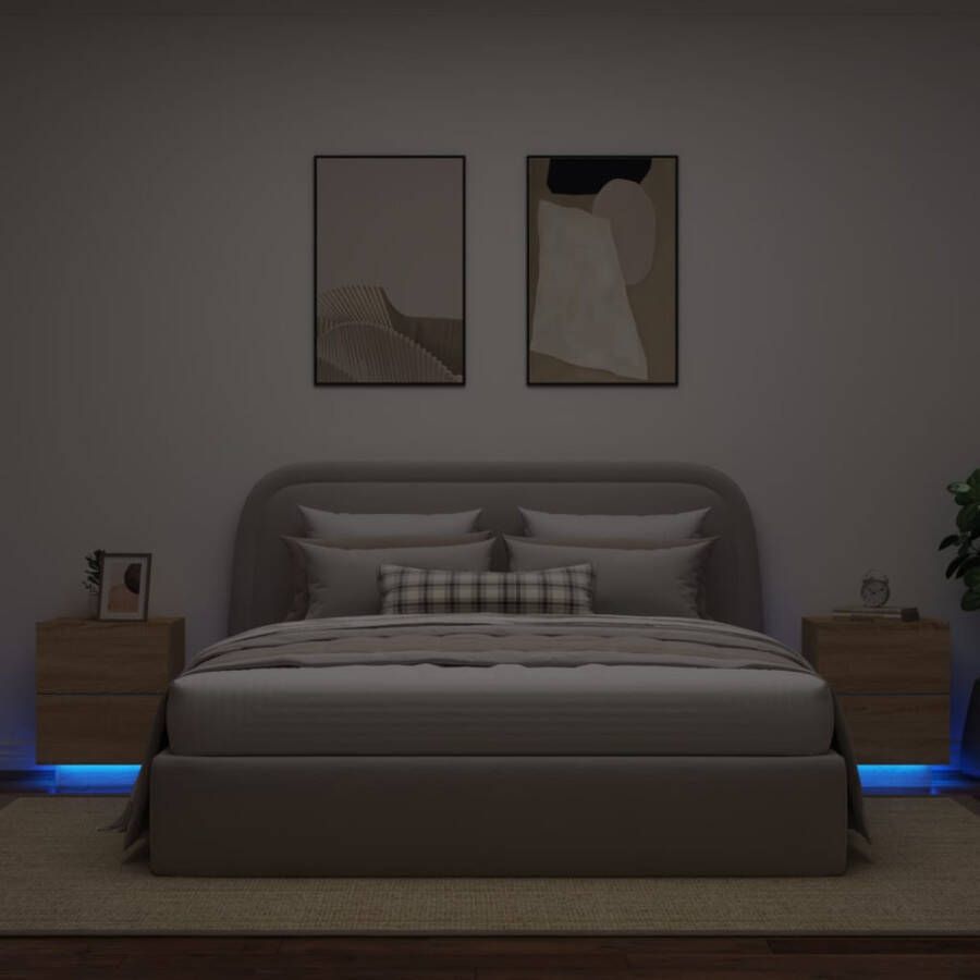VidaXL -Nachtkastjes-met-LED-verlichting-2-st-bewerkt-hout-sonoma-eiken - Foto 3