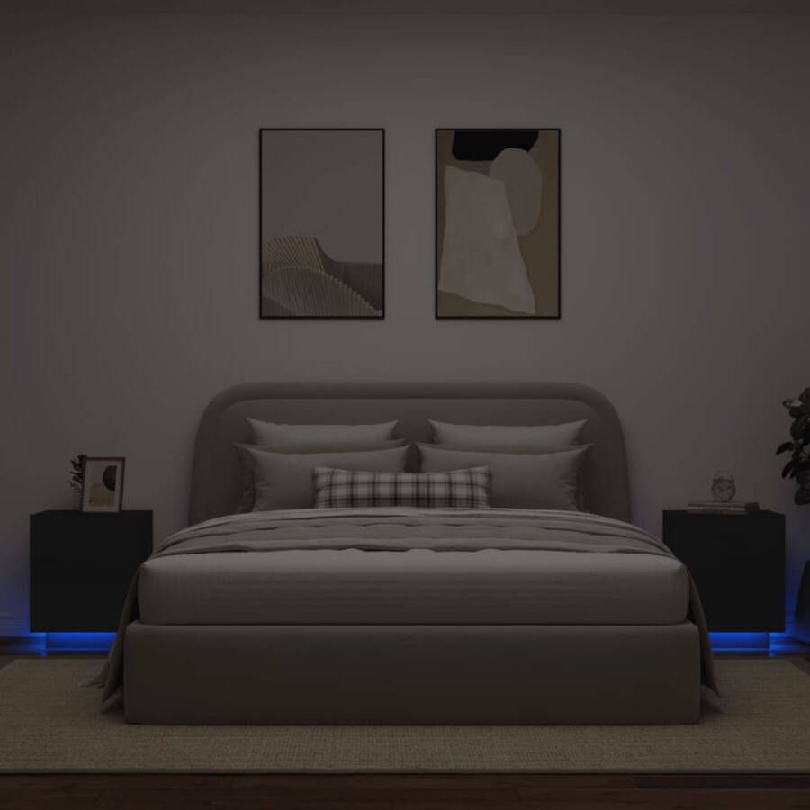 VidaXL -Nachtkastjes-met-LED-verlichting-2-st-bewerkt-hout-zwart - Foto 3
