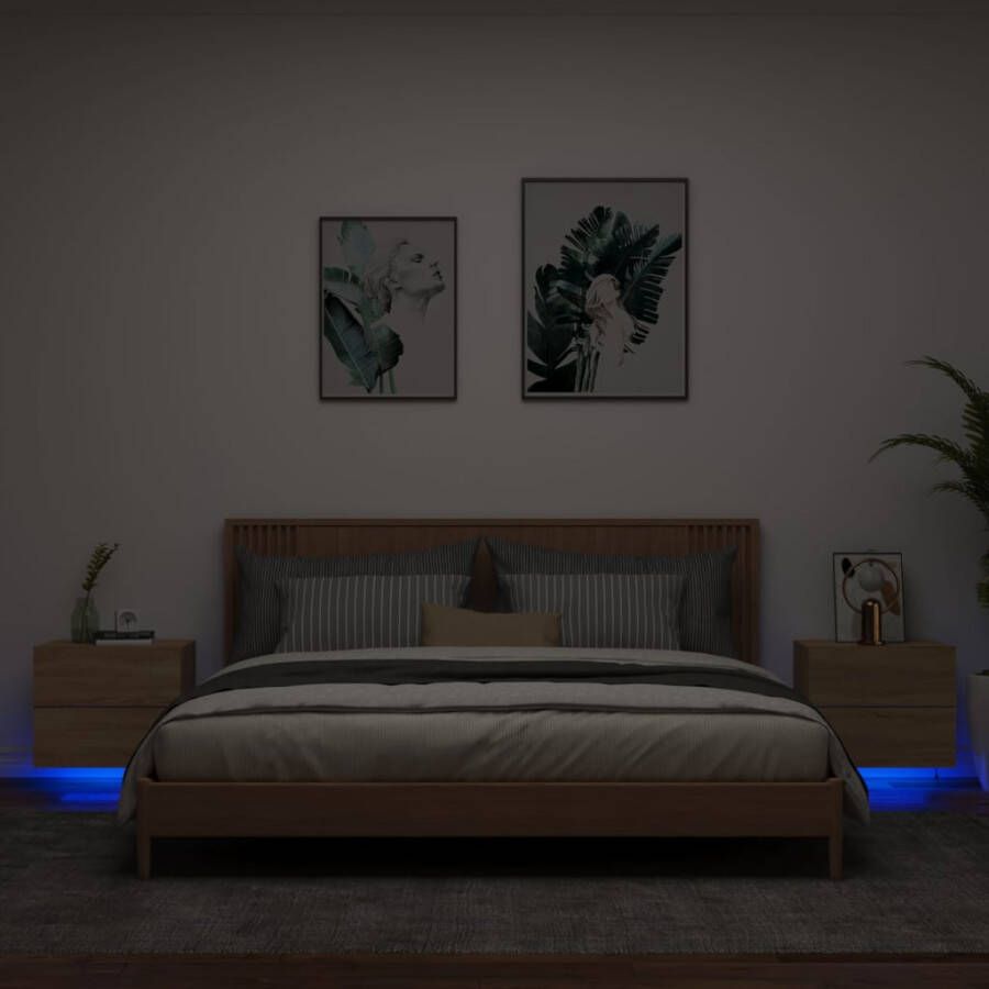 VidaXL Nachtkastjes met LED&apos;s 2 st wandgemonteerd sonoma eikenkleurig - Foto 3