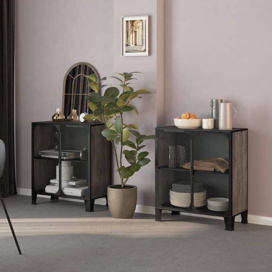 VidaXL -Opbergkasten-2-st-72x36x82-cm-metaal-en-MDF-grijs - Foto 3