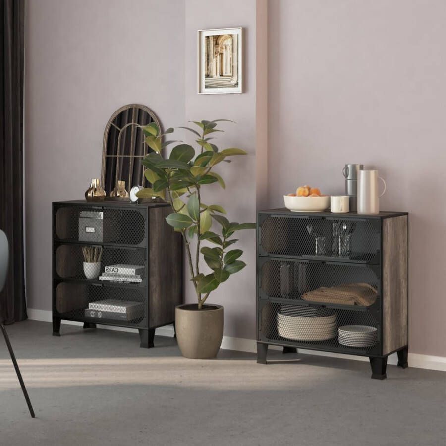 VidaXL -Opbergkasten-2-st-72x36x82-cm-metaal-en-MDF-grijs - Foto 3