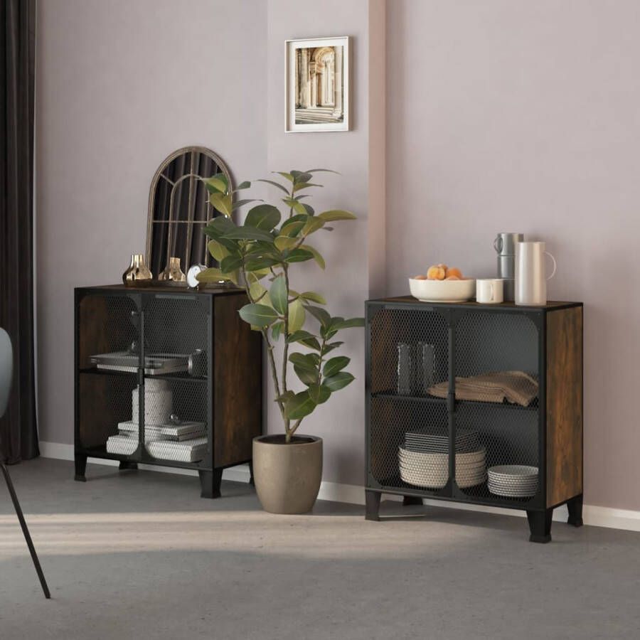 VidaXL -Opbergkasten-2-st-72x36x82-cm-metaal-en-MDF-rustiek-bruin - Foto 4