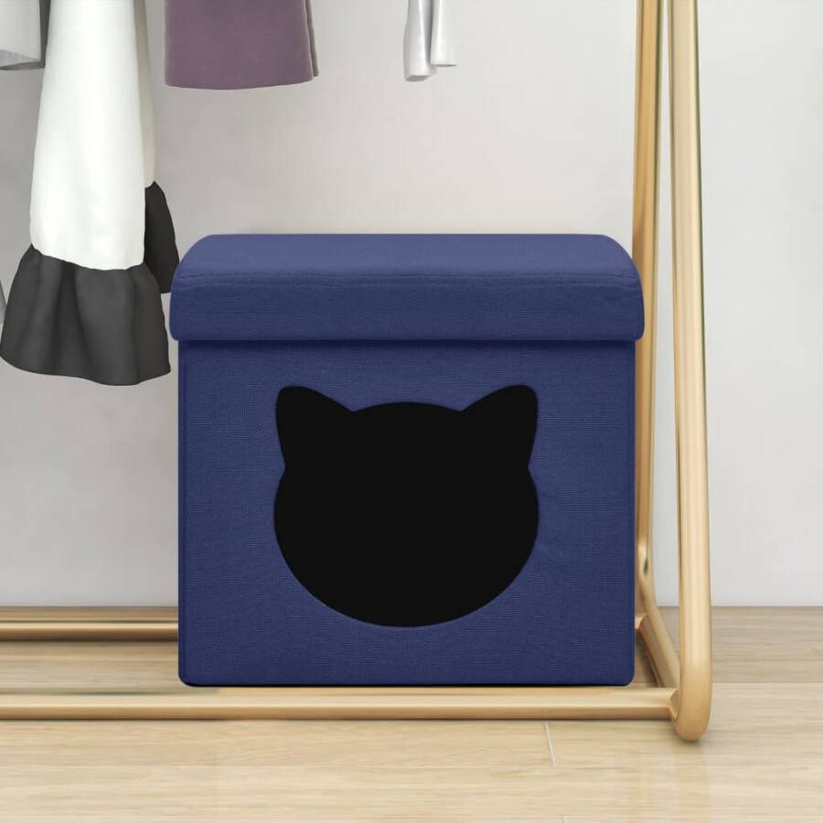 VidaXL -Opbergkruk-met-kattenpatroon-inklapbaar-stof-blauw - Foto 1