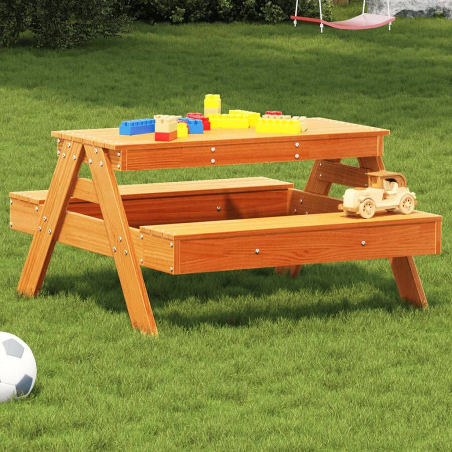 VIDAXL Picknicktafel voor kinderen 88x97x52 cm grenenhout wasbruin - Foto 4