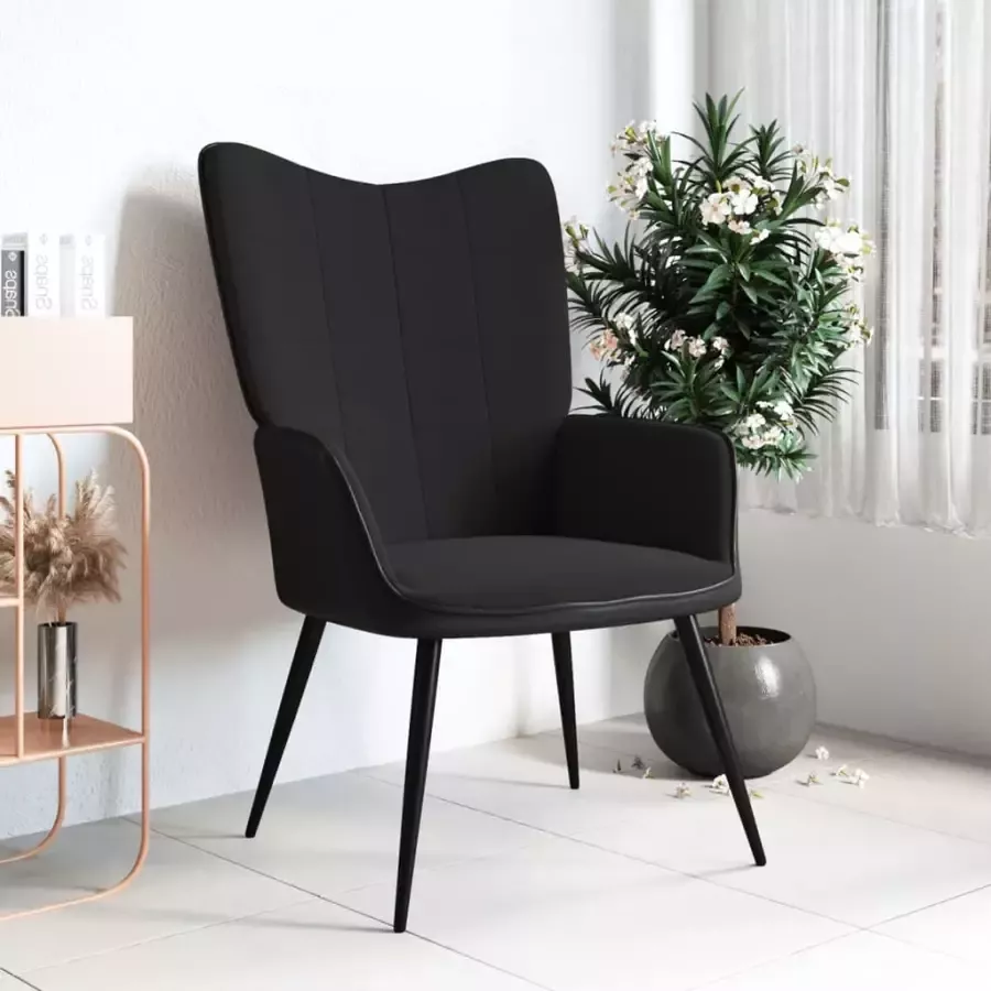VIDAXL Relaxstoel fluweel en PVC zwart