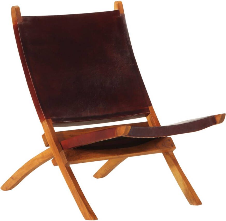 VidaXL -Relaxstoel-inklapbaar-echt-leer-donkerbruin - Foto 4