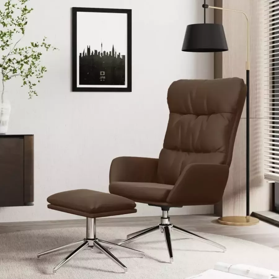 VidaXL Relaxstoel met voetenbank echt leer en kunstleer bruin - Foto 1