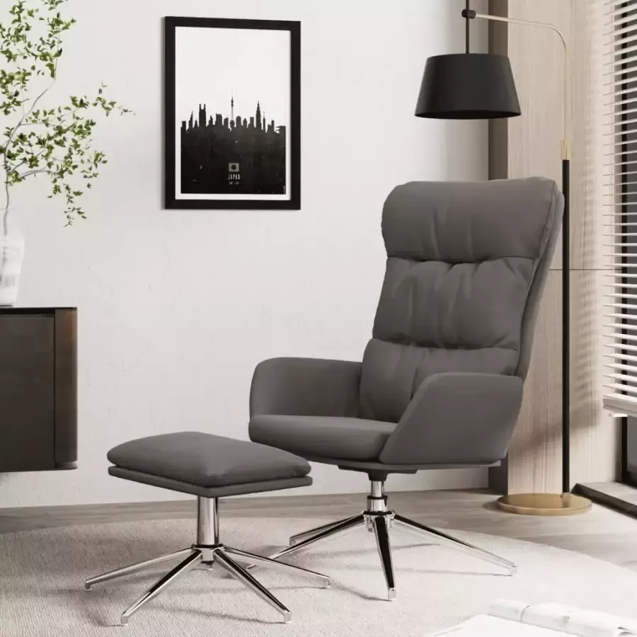VidaXL Relaxstoel met voetenbank echt leer en kunstleer grijs - Foto 1