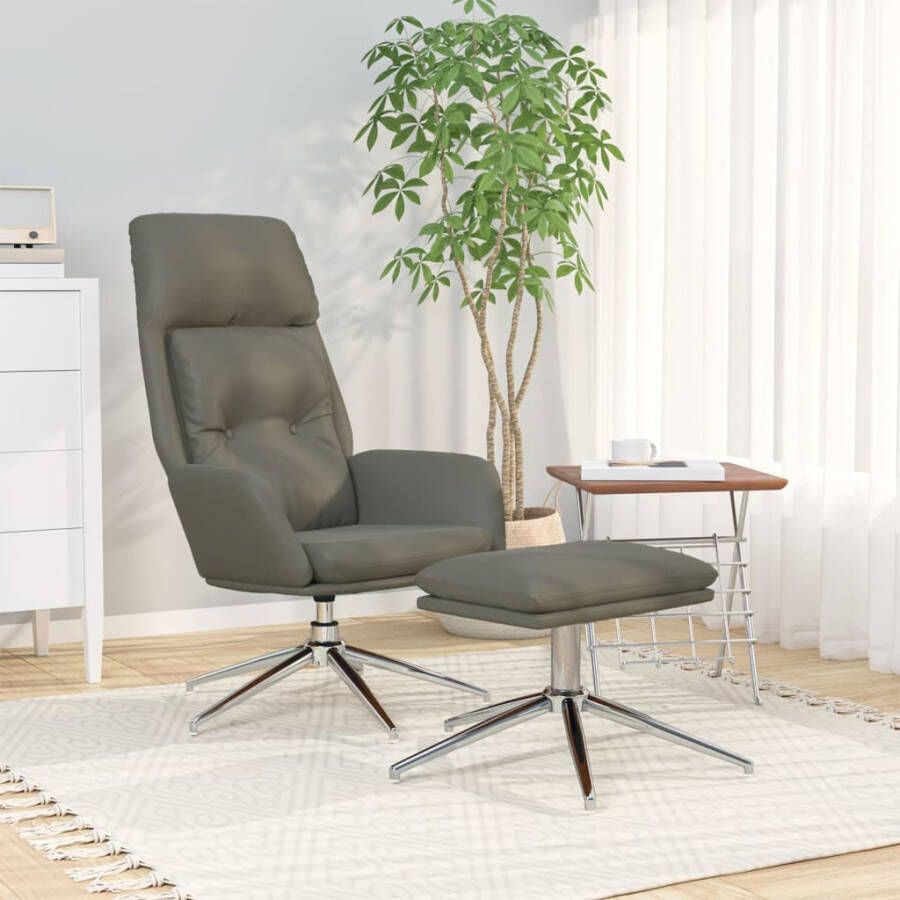 VIDAXL Relaxstoel met voetenbank echt leer en kunstleer grijs - Foto 1