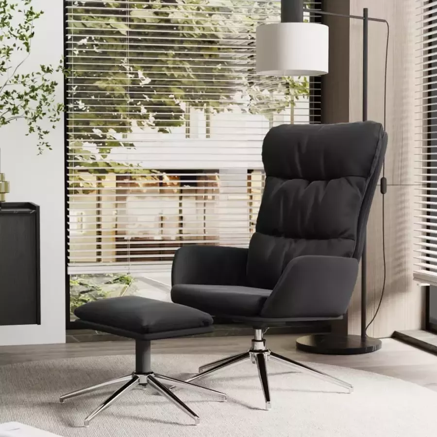VIDAXL Relaxstoel met voetenbank echt leer en kunstleer zwart
