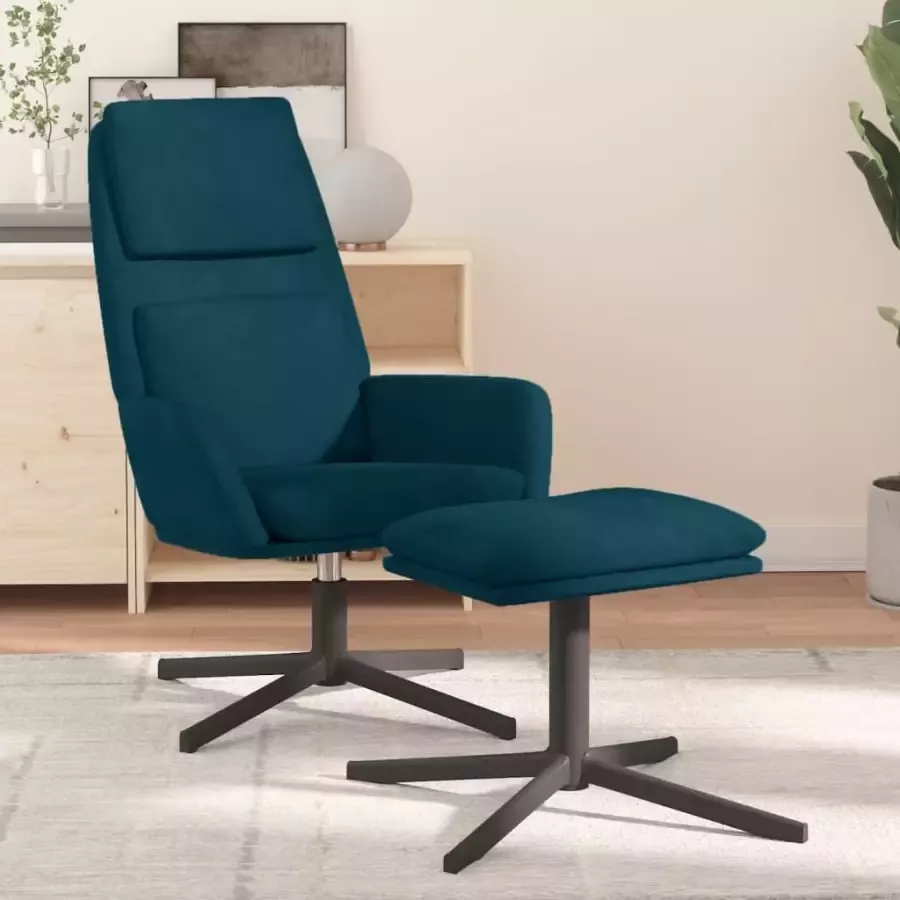VIDAXL Relaxstoel met voetenbank fluweel blauw - Foto 3