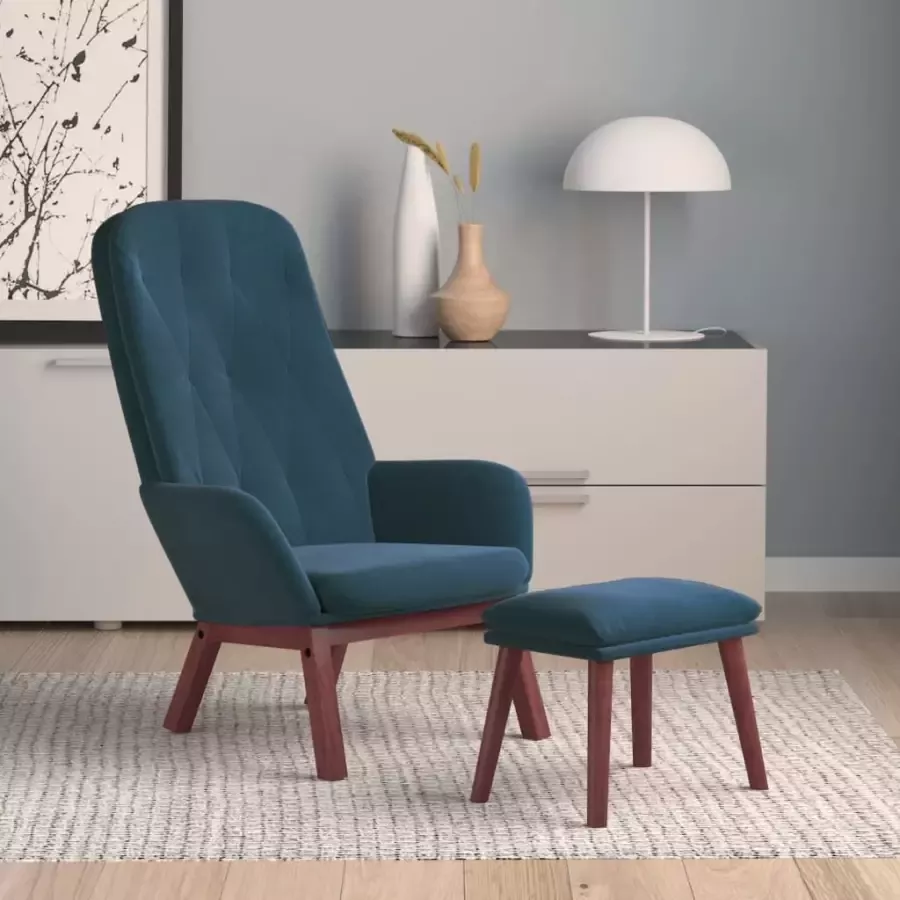 VIDAXL Relaxstoel met voetenbank fluweel blauw - Foto 1
