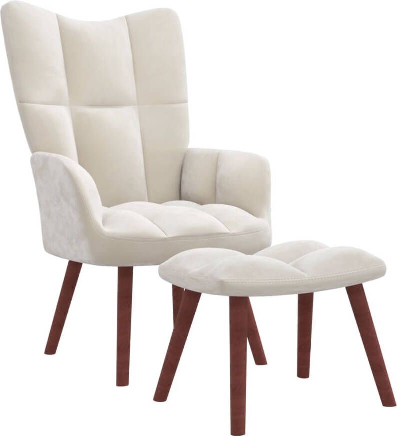 VIDAXL Relaxstoel met voetenbank fluweel crèmewit - Foto 4