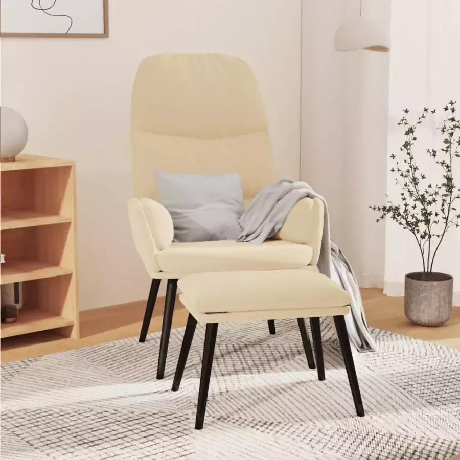 VidaXL Relaxstoel met voetenbank fluweel crèmewit - Foto 1