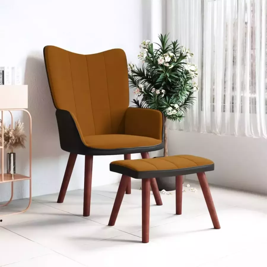 VIDAXL Relaxstoel met voetenbank fluweel en PVC bruin - Foto 1