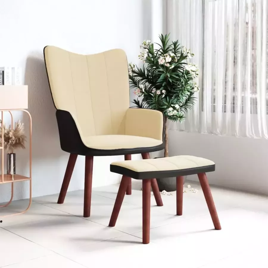VIDAXL Relaxstoel met voetenbank fluweel en PVC crèmewit - Foto 1