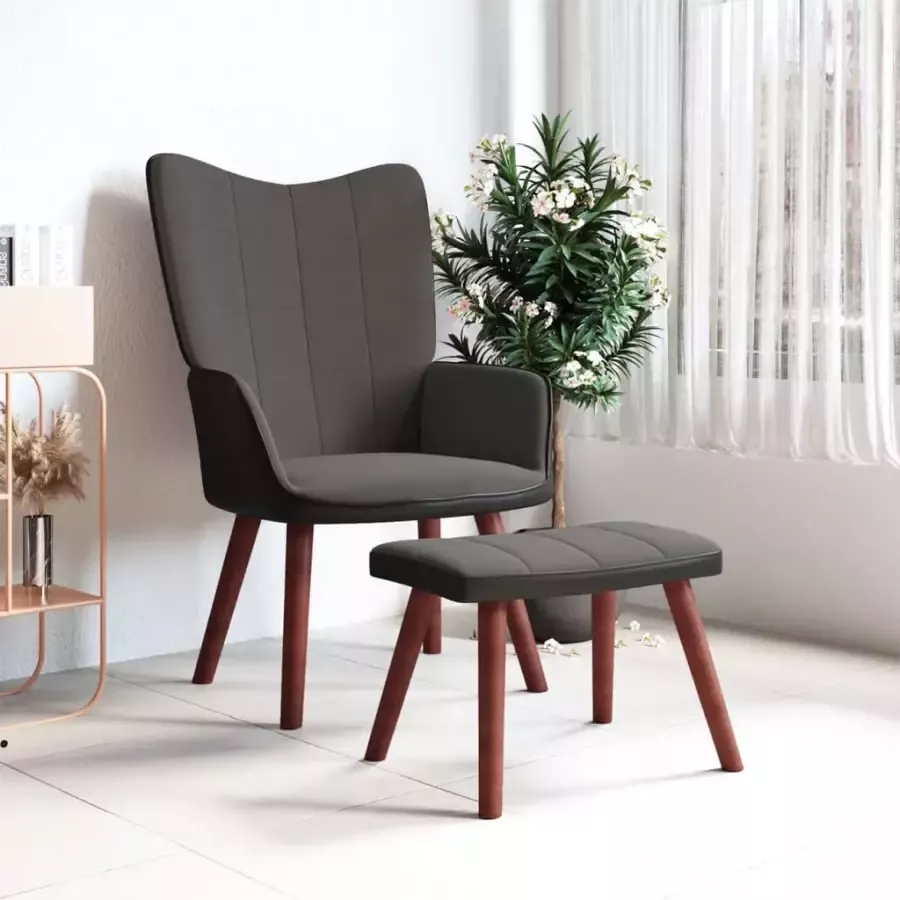 VIDAXL Relaxstoel met voetenbank fluweel en PVC donkergrijs - Foto 1