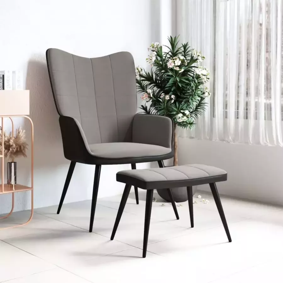 VIDAXL Relaxstoel met voetenbank fluweel en PVC lichtgrijs - Foto 1