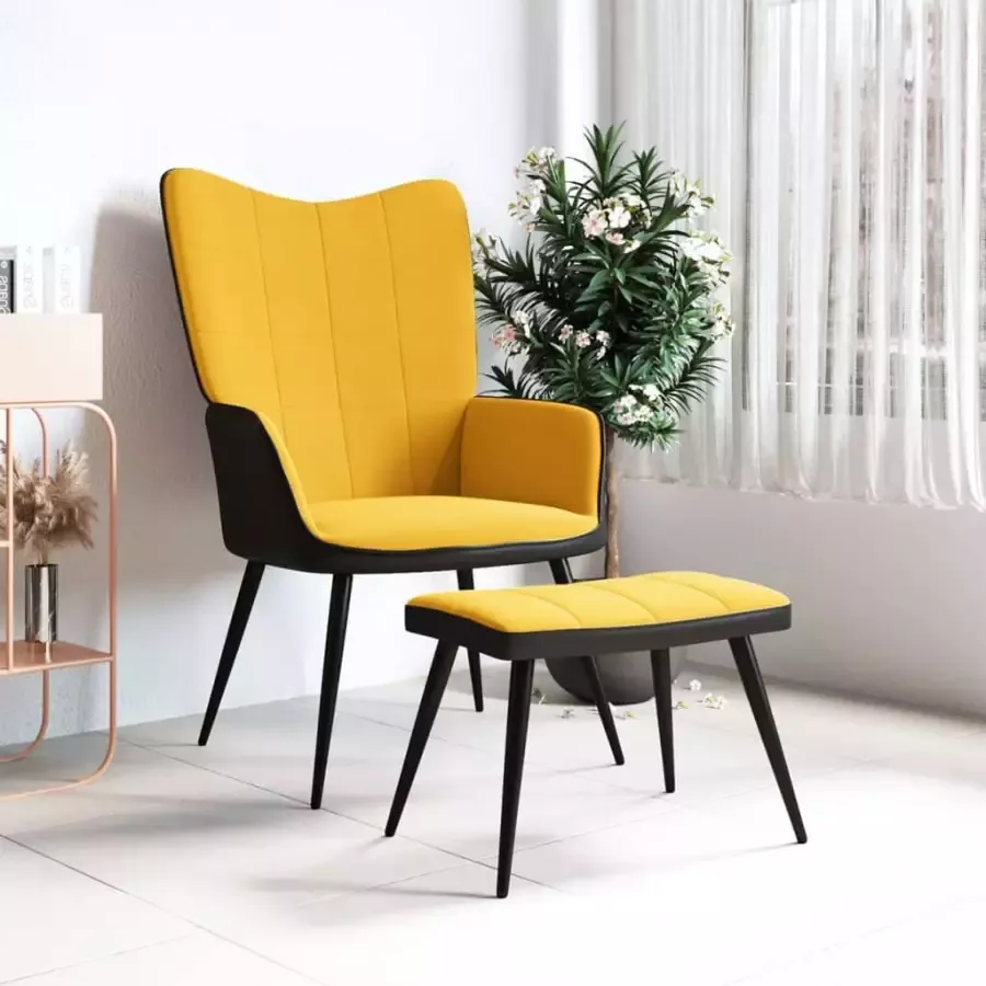 VIDAXL Relaxstoel met voetenbank fluweel en PVC mosterdgeel - Foto 1
