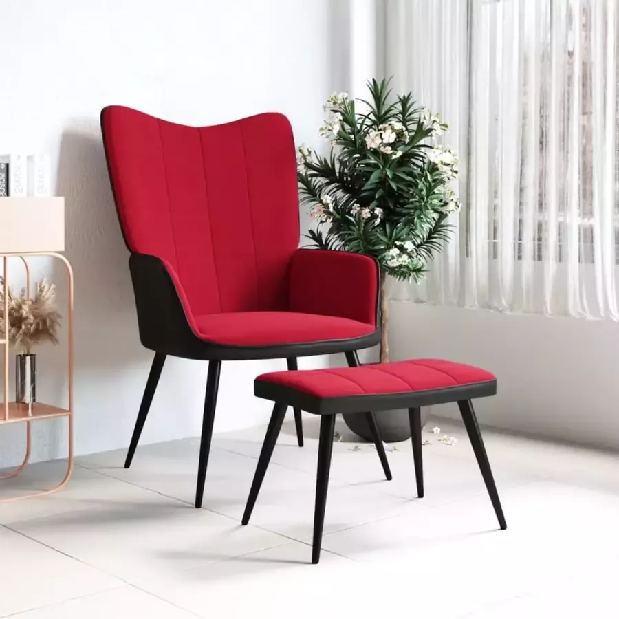 VIDAXL Relaxstoel met voetenbank fluweel en PVC wijnrood