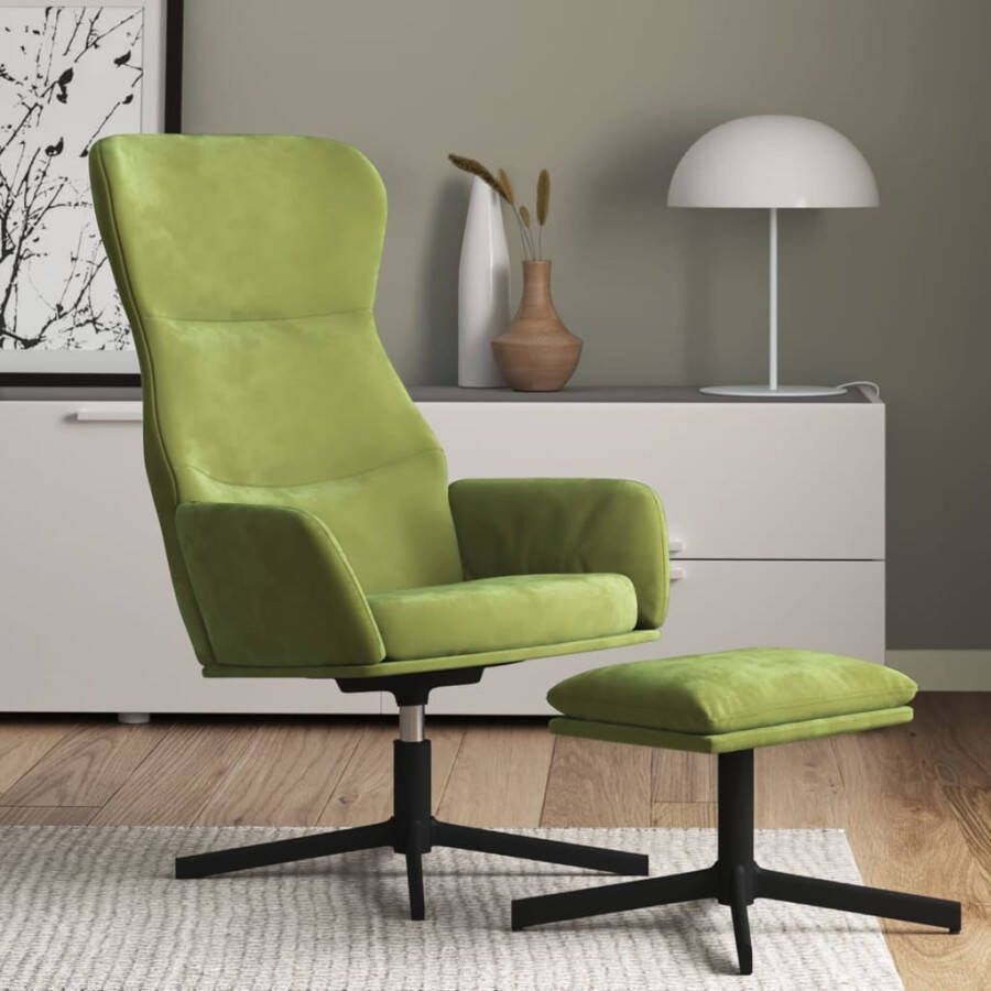 VidaXL Relaxstoel met voetenbank fluweel lichtgroen - Foto 1