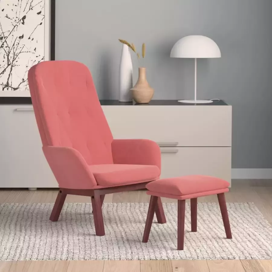 VIDAXL Relaxstoel met voetenbank fluweel roze