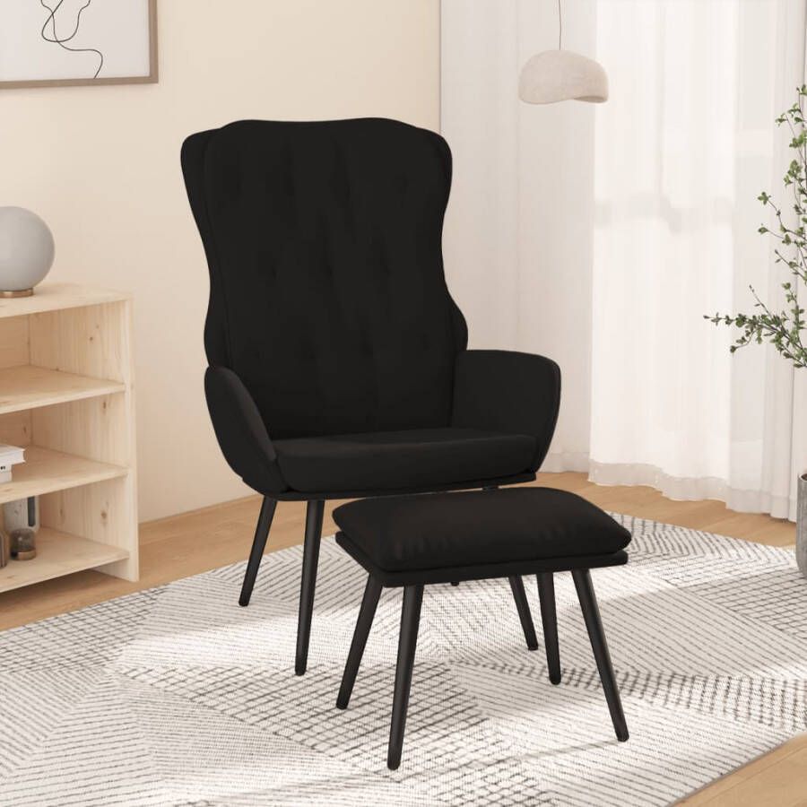 VIDAXL Relaxstoel met voetenbank fluweel zwart
