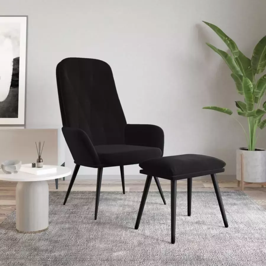 VIDAXL Relaxstoel met voetenbank fluweel zwart