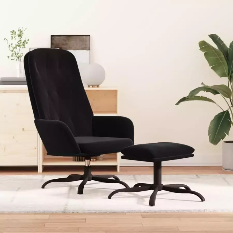 VIDAXL Relaxstoel met voetenbank fluweel zwart - Foto 1