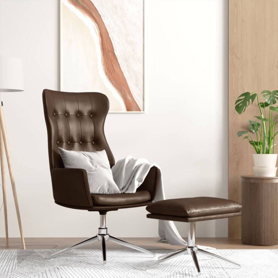 VIDAXL Relaxstoel met voetenbank kunstleer glanzend bruin - Foto 3