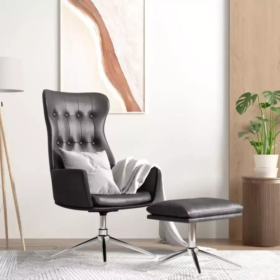 VIDAXL Relaxstoel met voetenbank kunstleer glanzend zwart - Foto 1