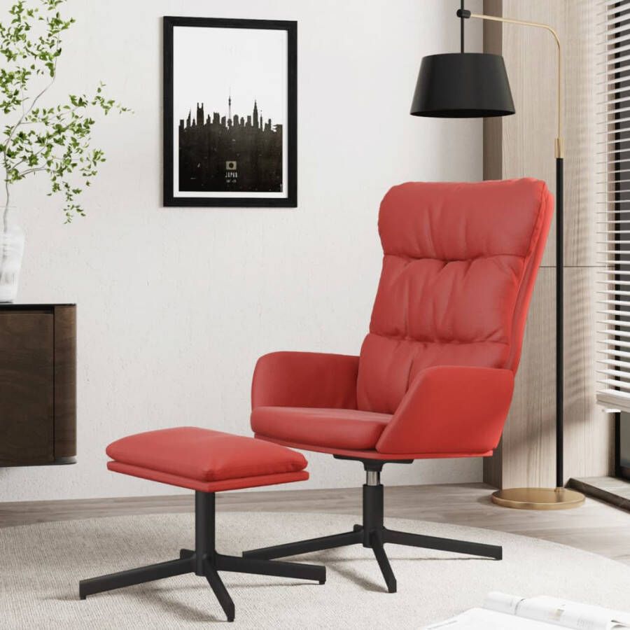 VIDAXL Relaxstoel met voetenbank kunstleer wijnrood - Foto 1