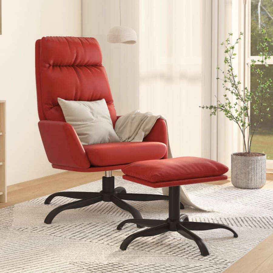 VidaXL Relaxstoel met voetenbank kunstleer wijnrood - Foto 1