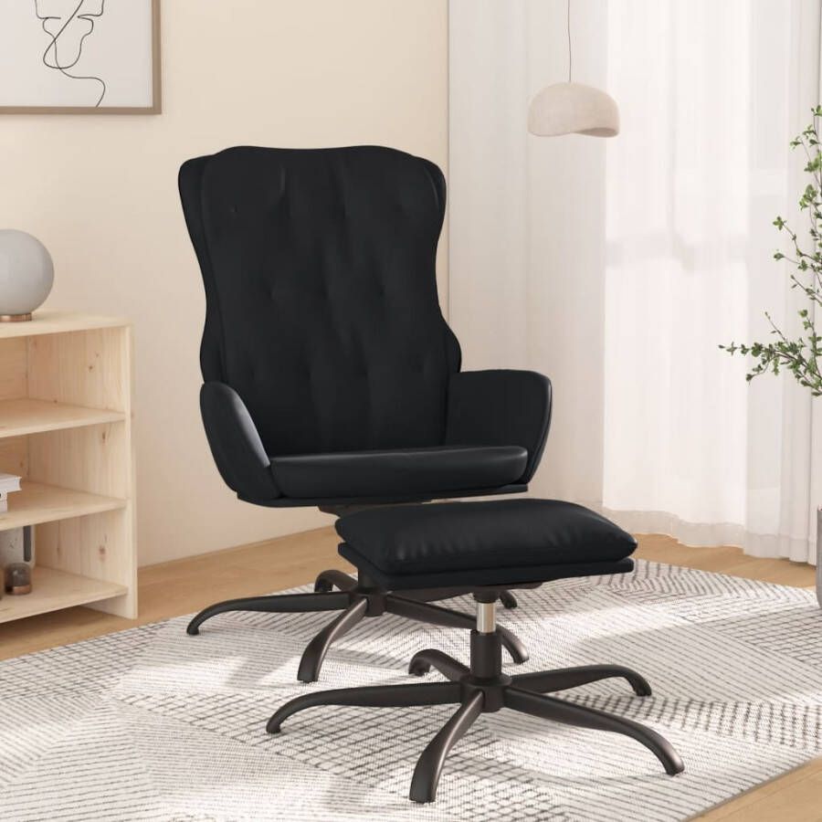 VIDAXL Relaxstoel met voetenbank kunstleer zwart