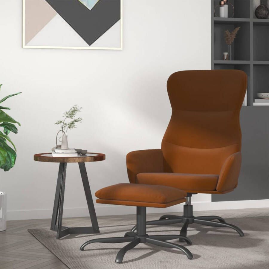 VidaXL Relaxstoel met voetenbank microvezelstof bruin - Foto 1