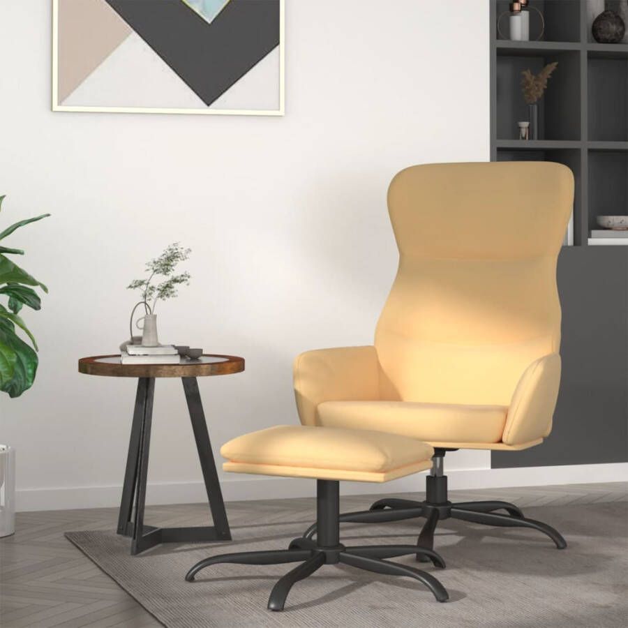 VIDAXL Relaxstoel met voetenbank microvezelstof crèmekleurig