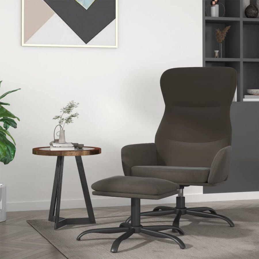 VIDAXL Relaxstoel met voetenbank microvezelstof donkergrijs - Foto 1