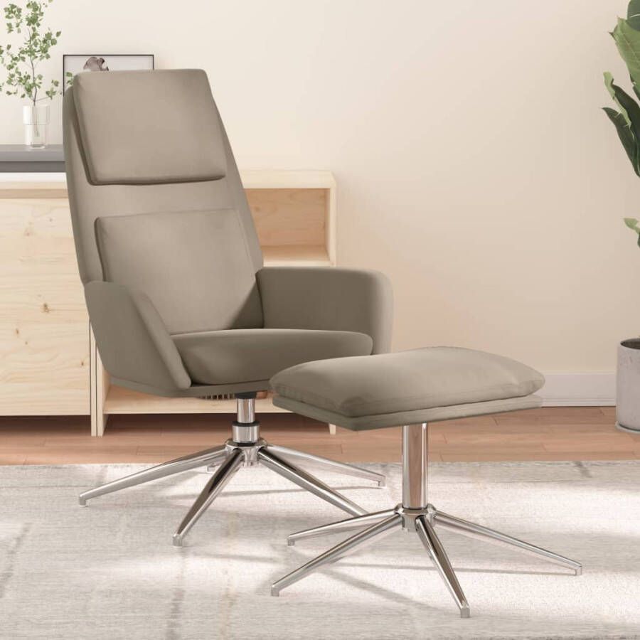 VIDAXL Relaxstoel met voetenbank microvezelstof lichtgrijs - Foto 1