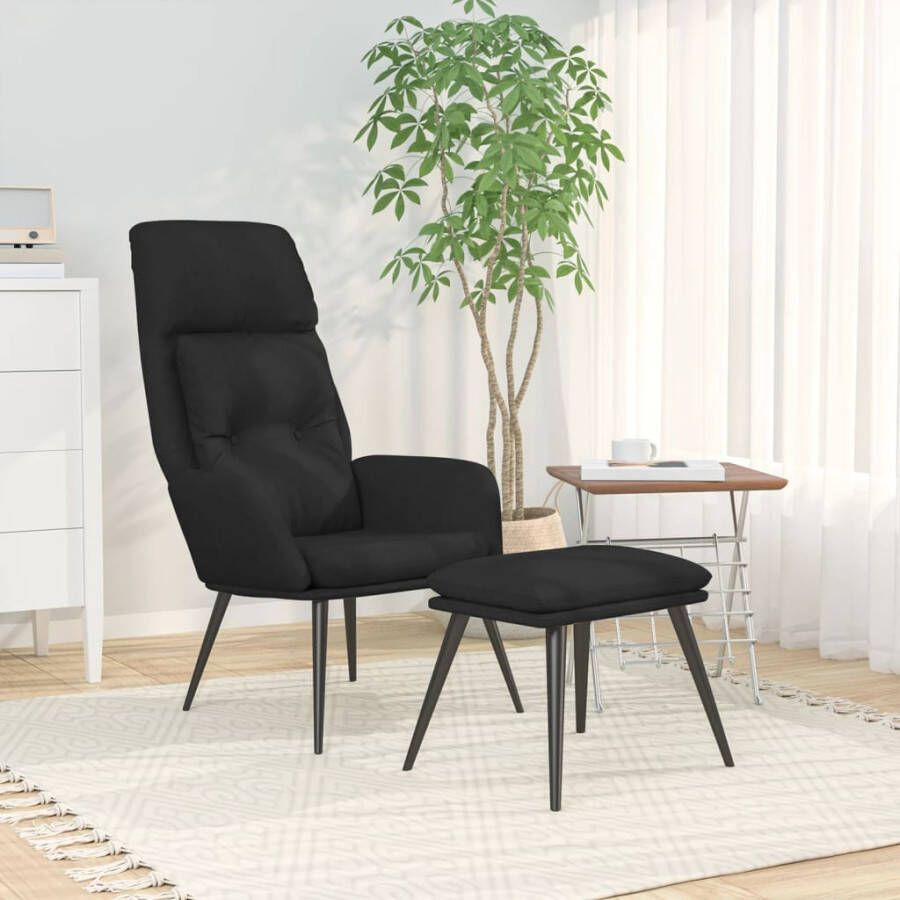 VIDAXL Relaxstoel met voetenbank microvezelstof zwart - Foto 2