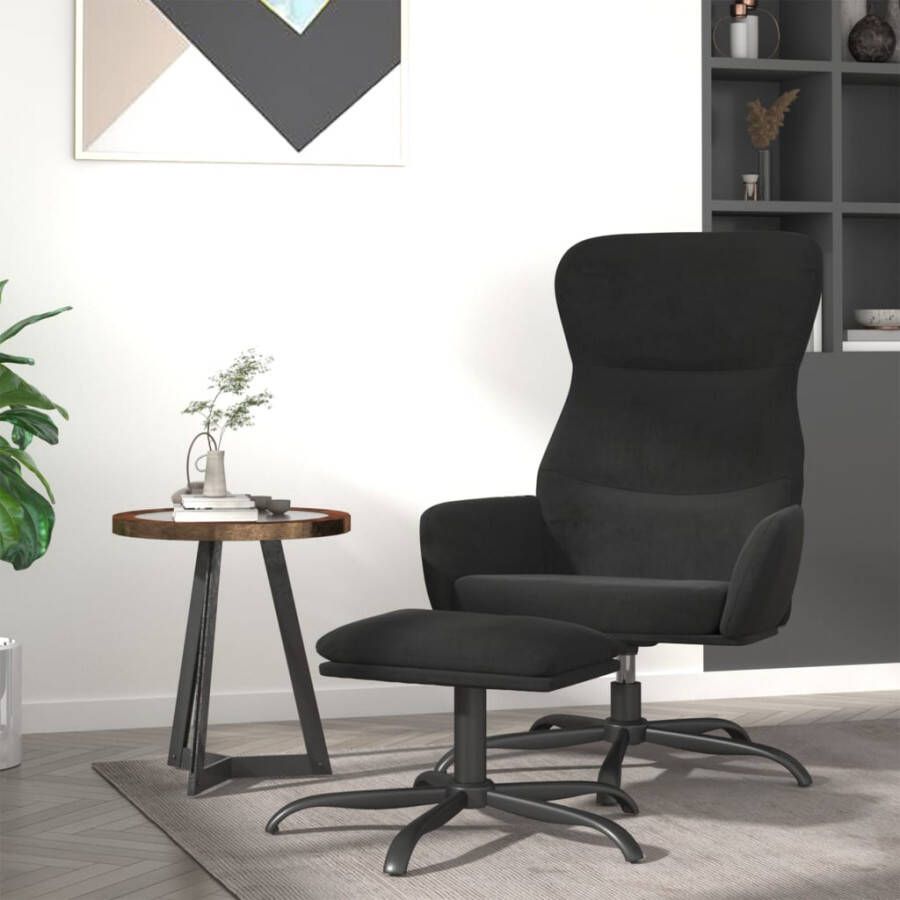 VidaXL Relaxstoel met voetenbank microvezelstof zwart - Foto 1