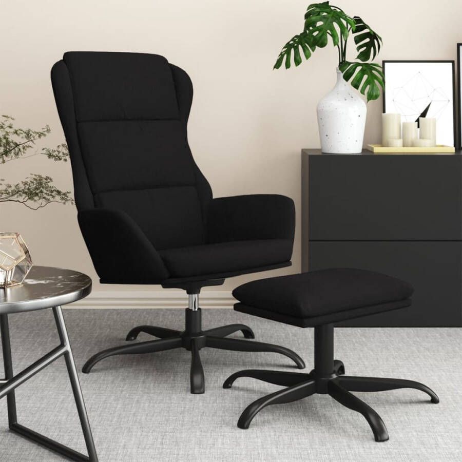 VidaXL Relaxstoel met voetenbank microvezelstof zwart - Foto 1