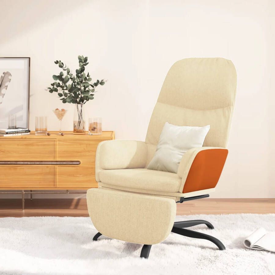 VIDAXL Relaxstoel met voetenbank stof crèmekleurig - Foto 1